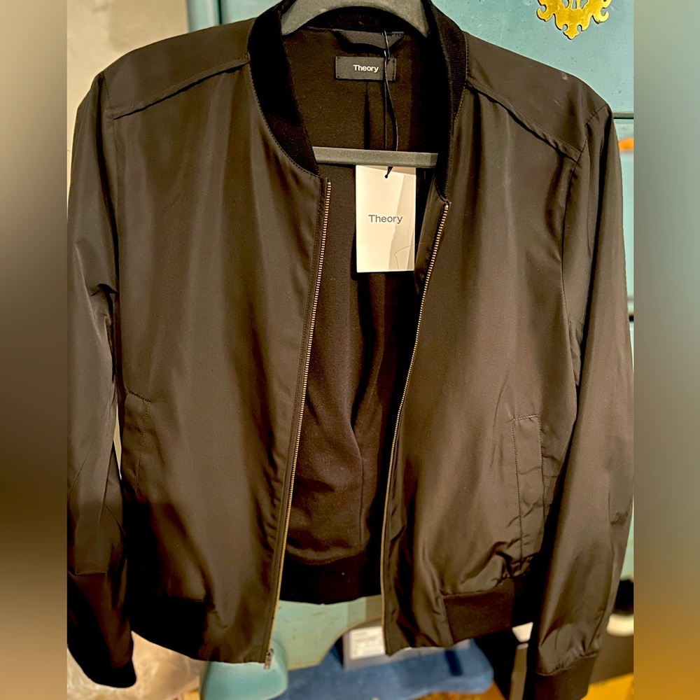 Theory size large cropped black bomber jacket!